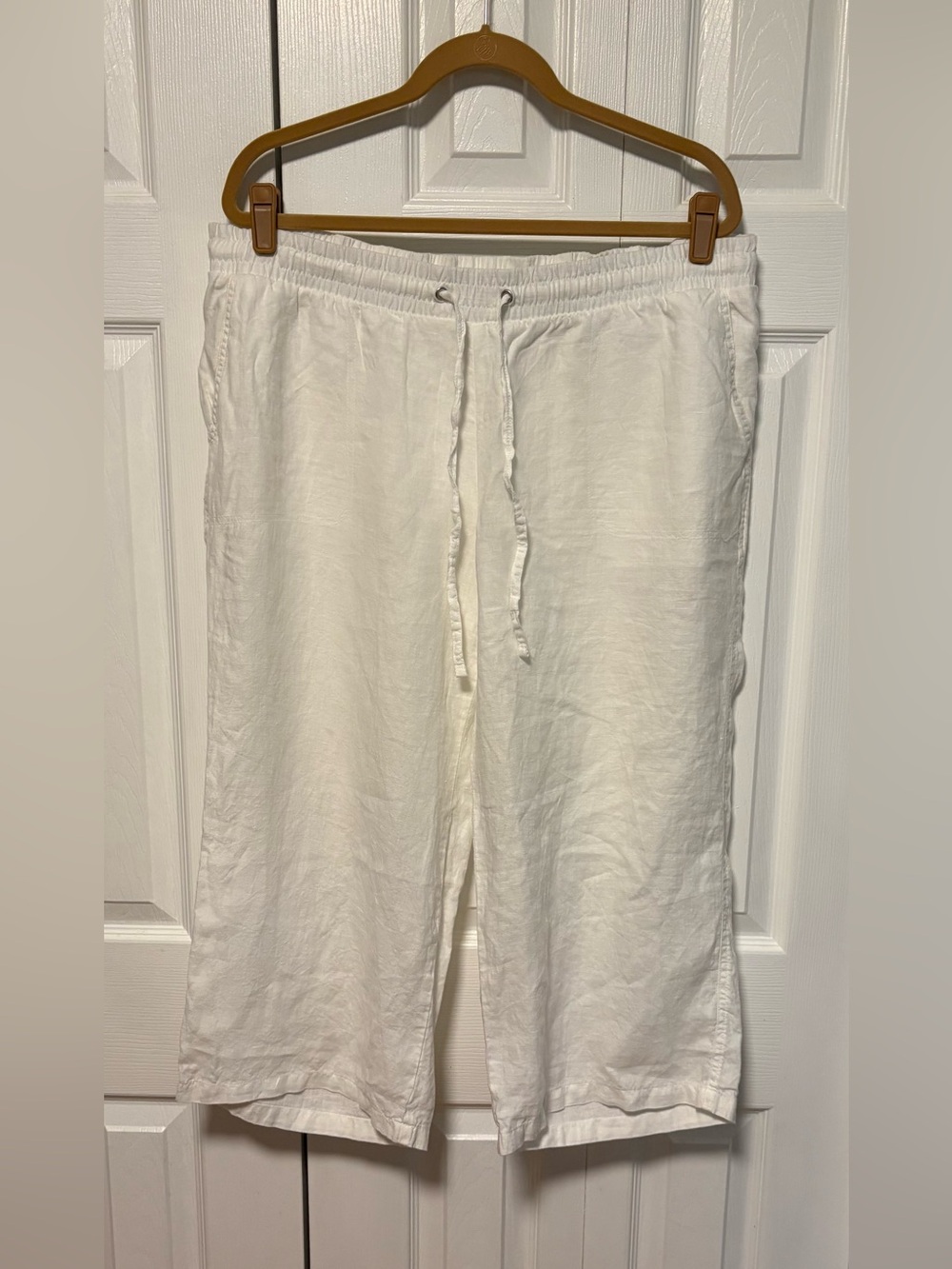 100% Linen White Drawstring Wide Legged Pants